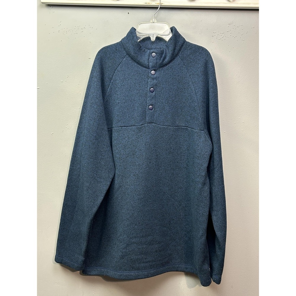 Chaps Sweater Mens Large Blue Fleece‎ Snap Mock Neck Pullover Casual Warm